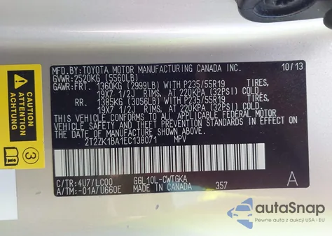 2014 Lexus Rx 350 из США, поврежденный, VIN 2T2ZK1BA1EC138071